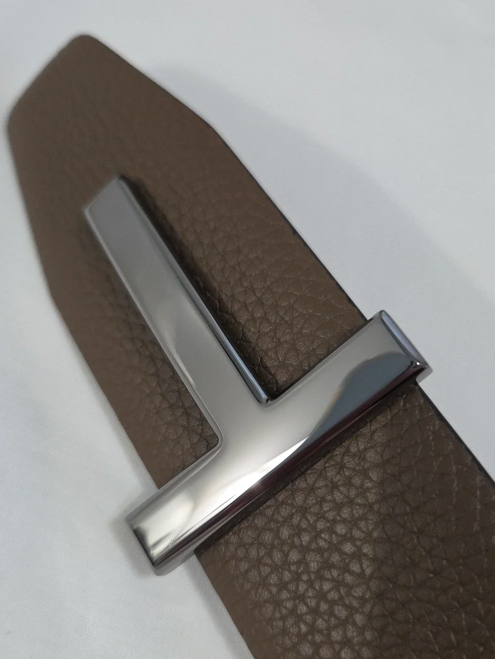 Tom Ford Black & Brown Leather Belt with Black Chrome T Accent